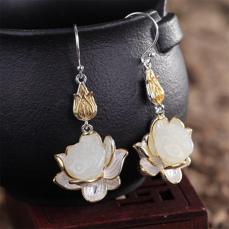 KarmaRipple's Ivory Jade Protection Balance Drop Earrings p2