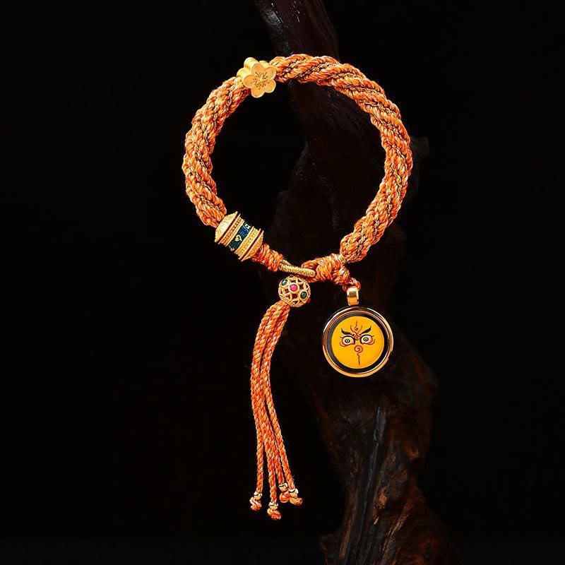 KarmaRipple's Tibet Handmade Five God Of Wealth Fortune Thangka Amulet Prayer Wheel Flower Talisman Weave String Bracelet p1