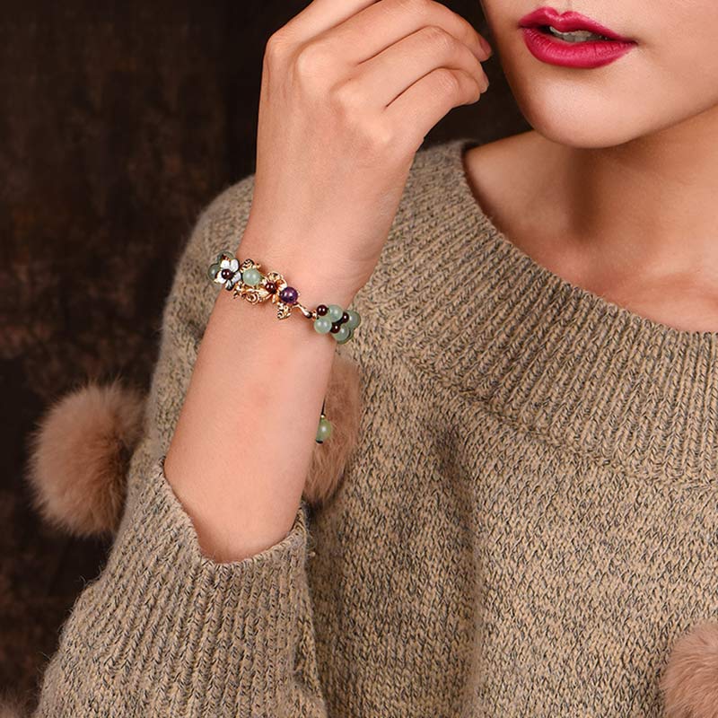 KarmaRipple's Green Aventurine Garnet Bead Flower Petal Fortune Bracelet p7