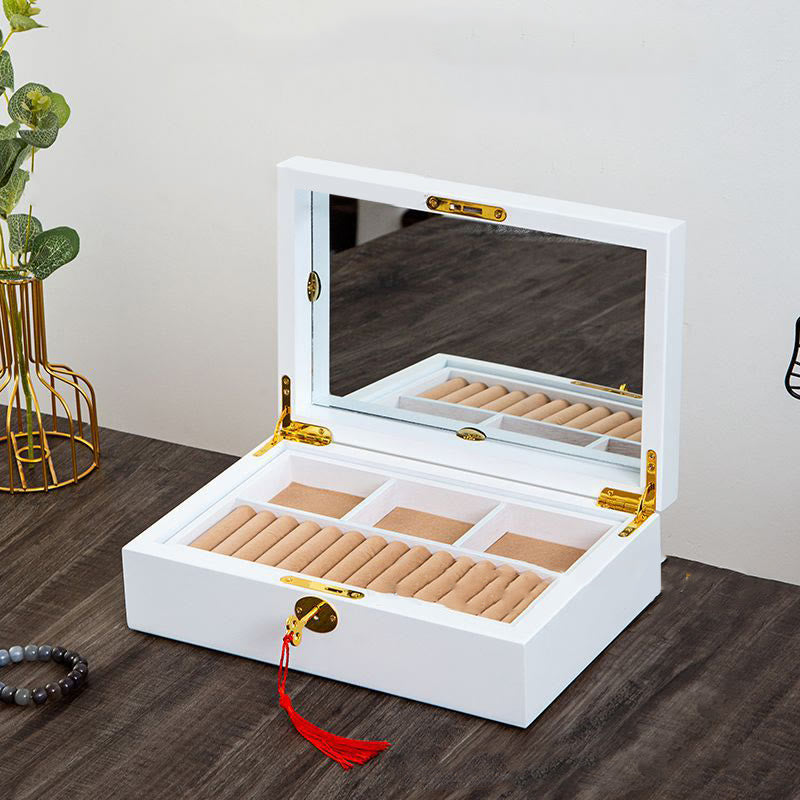 KarmaRipple's Vintage Wooden Jewelry Box Two-Layer Solid Wood Jewelry Storage Box p5