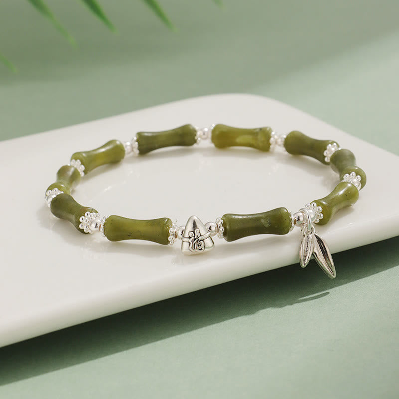 KarmaRipple's Peridot Ivory Jade Strawberry Quartz Green Aventurine Bamboo Fu Character Fortune Bracelet p1