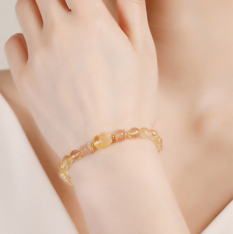 KarmaRipple's Aquamarine Strawberry Quartz Amethyst Moonstone PiXiu Balancing Bracelet p10