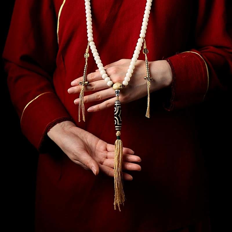 KarmaRipple's Tibet 108 Mala Beadwork Bodhi Seed Bagua Vajra Dzi Bead Gray Agate Wealth Bracelet p11