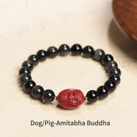 KarmaRipples chinesisches Tierkreiszeichen-Geburtsbuddha-Armband aus authentischem schwarzem Obsidian und Zinnober