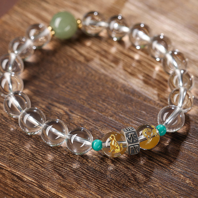 KarmaRipple's 925 Sterling Silver Chinese Zodiac Natal Buddha'spicious Groups Ivory Gemstone Hetian Jade Balancing Bracelet p30