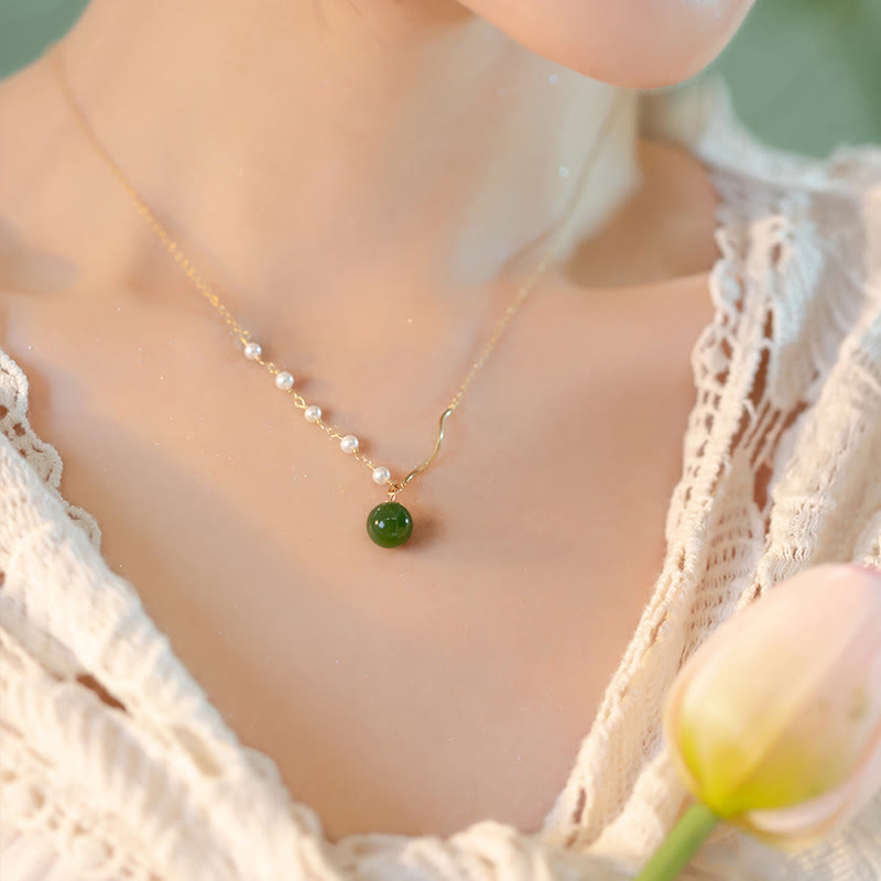 KarmaRipple's KarmaRipple's atural Hetian Jade Pearl Fortune Bead Pendant Necklace p9