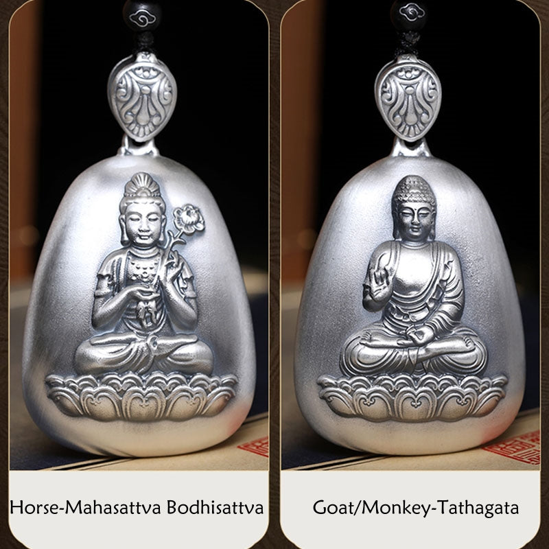 KarmaRipple's 999 Sterling Silver Chinese Zodiac Natal Buddha Heart Sutra Engraved Protection Pendant Necklace p21