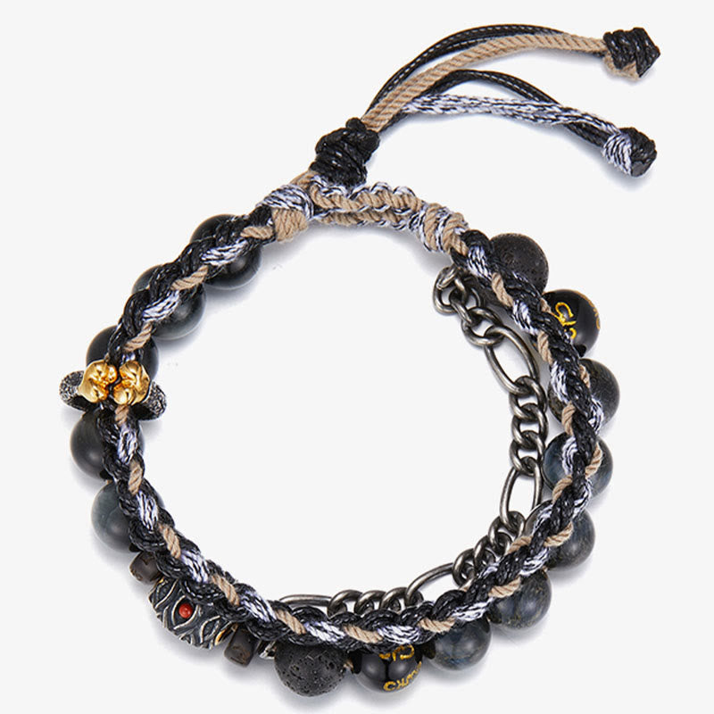 KarmaRipple's 925 Sterling Silver Lava Rock Eagle's Eye Stone Fortunate Beadwork Handmade Balancing Bracelet p15