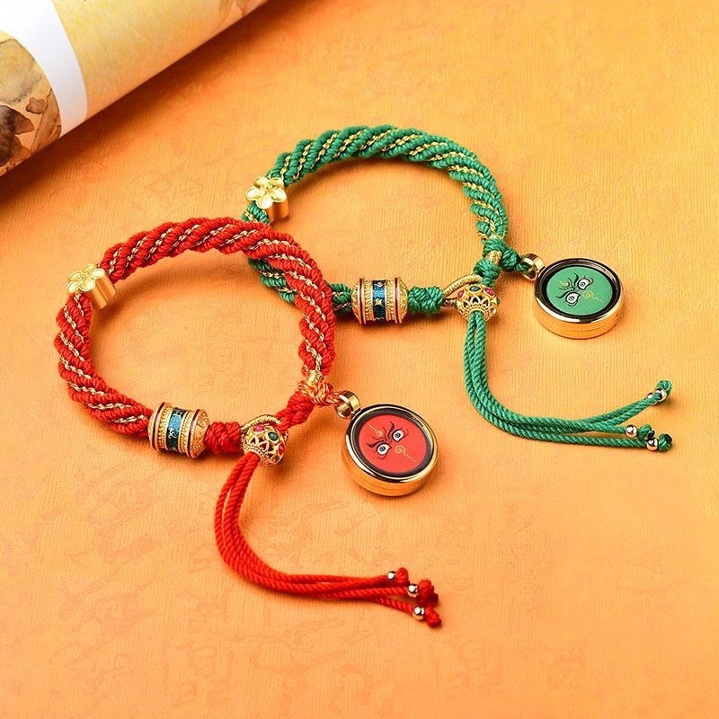 KarmaRipple's Tibet Handmade Five God Of Wealth Fortune Thangka Amulet Prayer Wheel Flower Talisman Weave String Bracelet p17