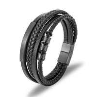 KarmaRipples mehrschichtiges Lederarmband aus Titanstahl mit gewebter Magnetschnalle