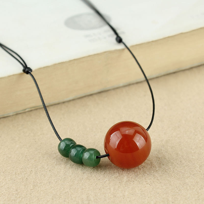 KarmaRipple's Red Agate Green Aventurine Green Bodhi Seed Bead Calm Leather Rope Pendant Necklace p1