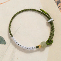KarmaRipples 925 Sterling Silber Hetian Jade Bead Fortune Woven Rope Armband