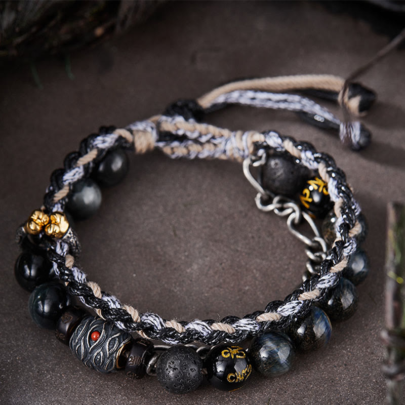 KarmaRipple's 925 Sterling Silver Lava Rock Eagle's Eye Stone Fortunate Beadwork Handmade Balancing Bracelet p2
