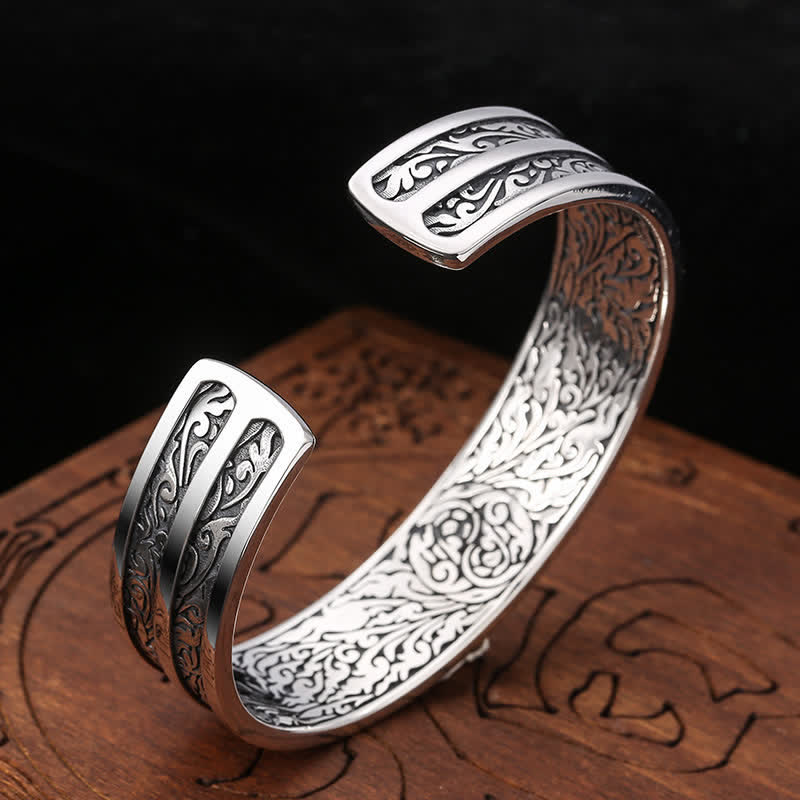 KarmaRipple's 925 Sterling Silver Vajra Dorje Engraved Spiritual Power Bracelet Bangle p3