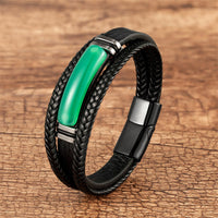 KarmaRipples authentisches, mehrlagiges, gewebtes Lederarmband mit grünem Achat