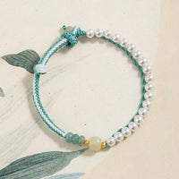 KarmaRipples 925 Sterling Silber Hetian Jade Gewebtes Seil Perlen Fülle Armband