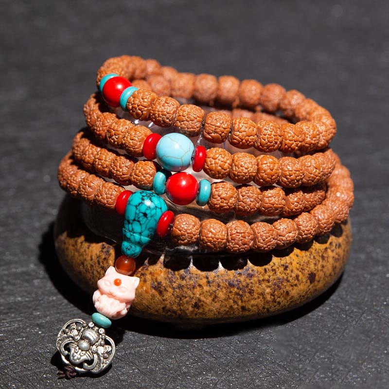 KarmaRipple's Tibet 108 Mala Beadwork Rudraksha Bodhi Seed Chinese Zodiac Natal Buddha Wealth Talisman Bracelet p27
