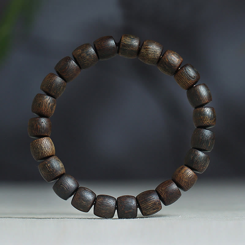 KarmaRipple's Nha Trang Rare Bai Qinan Agarwood Cyan Jade Red Agate Laughing Buddha Tibetan Bone Strength Meditation Bracelet p36