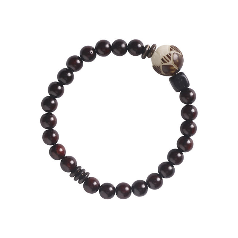 KarmaRipple's Small Leaf Red Sandalwood Lotus Bodhi Seed Carved Protection Double Wrap Bracelet p13