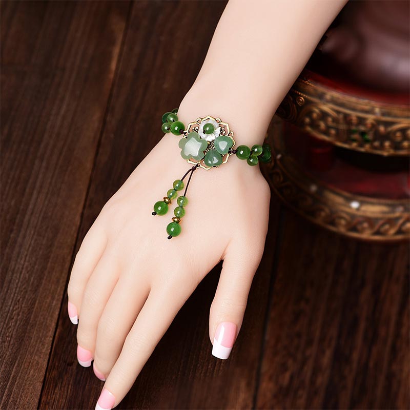KarmaRipple's Authentic Green Jade Fortune Dangling Flower Bracelet p14