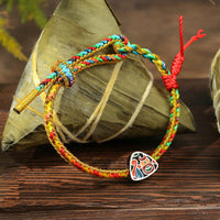 KarmaRipples 925 Sterling Silber Drachenbootfest Fu Charakter Zongzi Muster Glück Handgefertigtes mehrfarbiges Armband für Kinder und Erwachsene