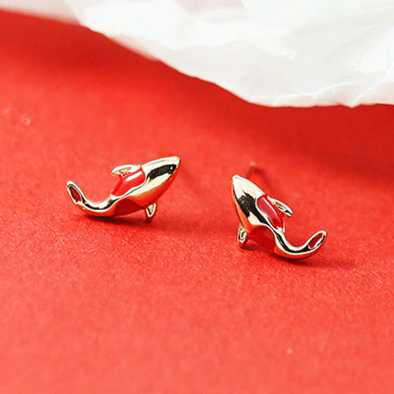 KarmaRipple's Bronze Koi Fish Wealth Pendant Necklace Red Rope Bracelet Earrings Set p24