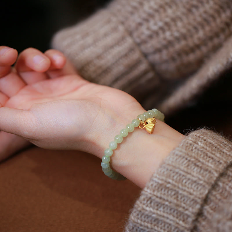 KarmaRipple's 925 Sterling Silver Plated Gold Authentic Hetian Jade Bead Gourd Lotus Bamboo Fu Character Fortune Bracelet p31