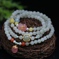 KarmaRipples authentisches Hetian-Jade-Armband mit rosa Edelstein und Peace-Schnalle für Glück und Fülle