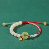 KarmaRipples 925 Sterling Silber Hetian Jade Peace Buckle Perlen Glücksbringer Talisman Armband