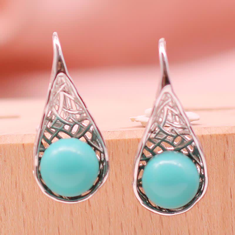 KarmaRipple's 925 Sterling Silver Turquoise Beaded Pattern Protection Drop Dangle Earrings p6