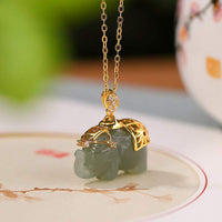 KarmaRipple's Halskette mit Jade-Elefanten-Anhänger und Glücksbringer-Anhänger aus 925er Sterlingsilber