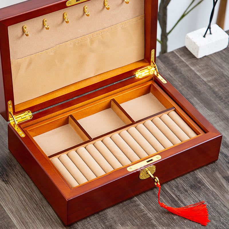 KarmaRipple's Vintage Wooden Jewelry Box Two-Layer Solid Wood Jewelry Storage Box p25
