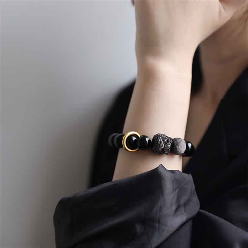 KarmaRipple's Black Obsidian Silver Sheen Obsidian Lion Strength Bracelet p3