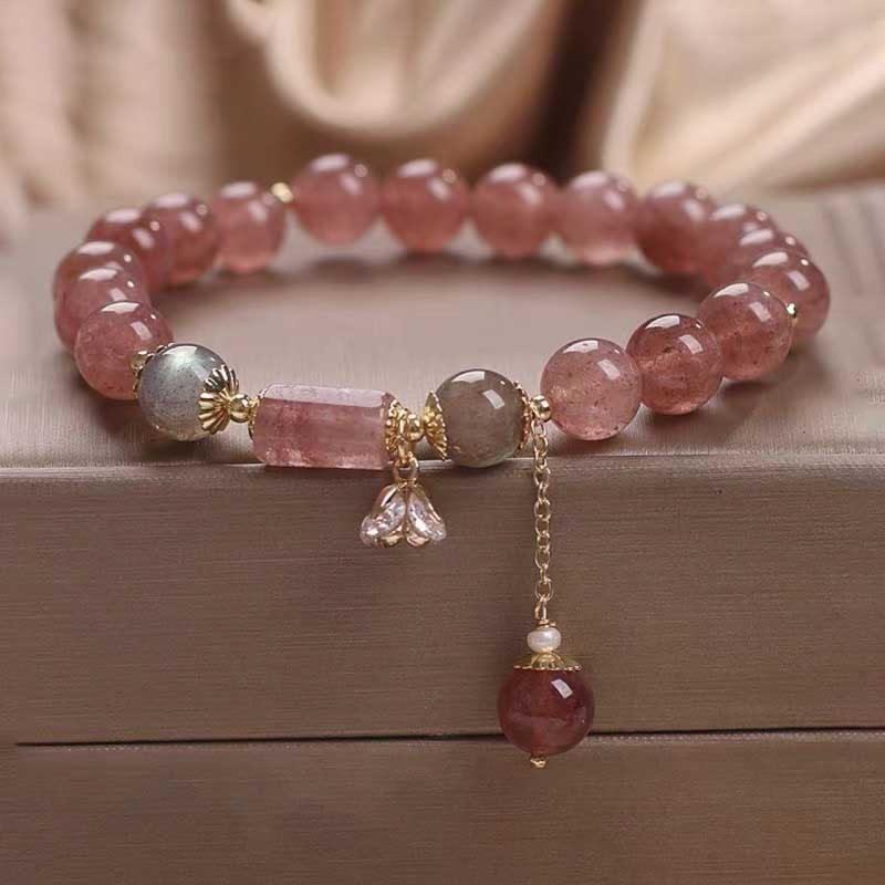 KarmaRipple's Authentic Strawberry Quartz Zircon Flower Positive Talisman Bracelet p1
