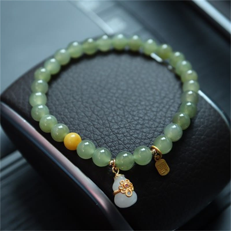 KarmaRipple's 925 Sterling Silver Plated Gold Authentic Hetian Jade Bead Gourd Lotus Bamboo Fu Character Fortune Bracelet p11