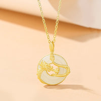 KarmaRipples Halskette mit Glücksbringer-Anhänger aus 925er Sterlingsilber im Jahr des Drachen, Hetian-Jade, goldener Drache, Phönix, Friedensschnalle