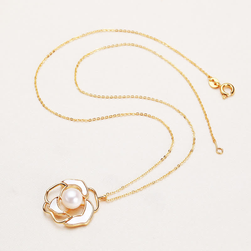 KarmaRipple's 925 Sterling Silver Pearl Camellia Pattern Happiness Pendant Necklace Earrings p2
