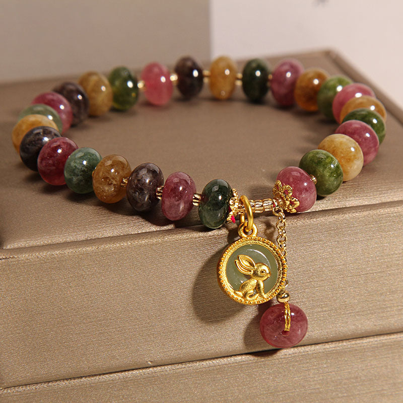 KarmaRipple's Authentic Colorful Tourmaline Cute Rabbit Talisman Positive Bracelet p6