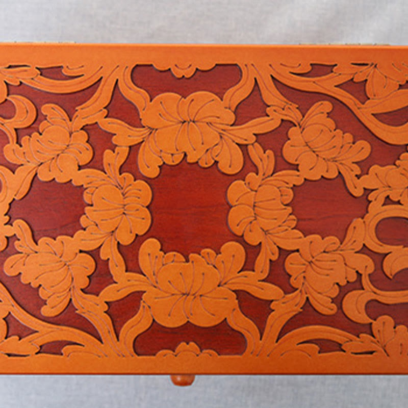 KarmaRipple's Large Capacity Vintage Flowers Carved Wooden Jewelry Box Six-Layer Jewelry Storage Box p11