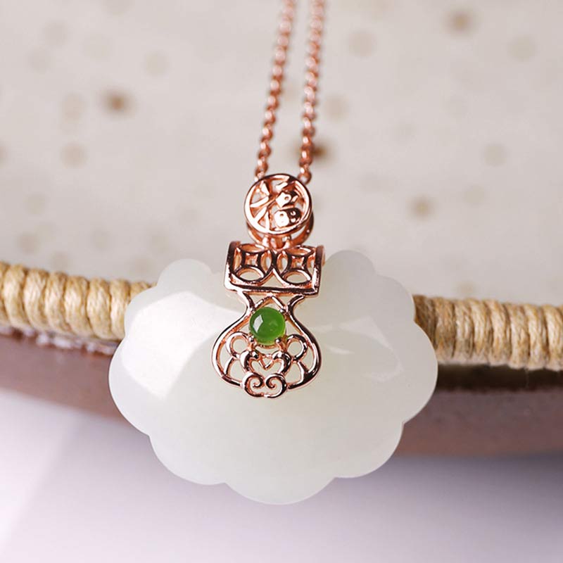 KarmaRipple's 925 Sterling Silver Ivory Jade Blessing Happiness Pendant Chain Necklace p3