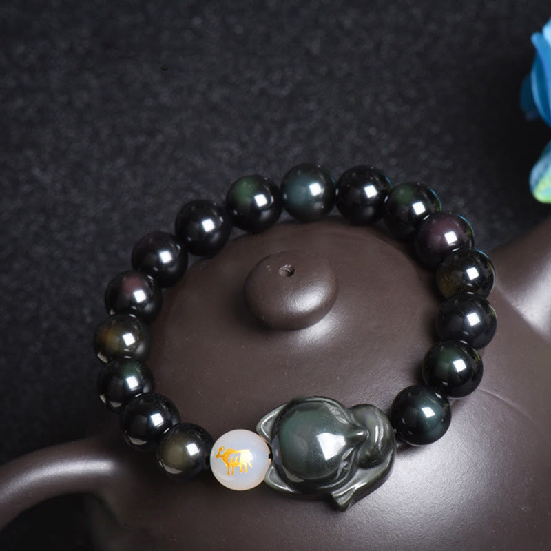 KarmaRipple's Authentic Rainbow Obsidian Gold Sheen Obsidian Silver Sheen Obsidian Fox Balancing Bracelet p7