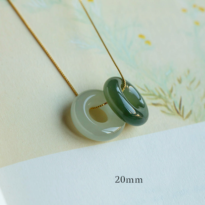 KarmaRipple's Authentic Round Jade Peace Buckle Fortune Abundance Pendant Necklace p37