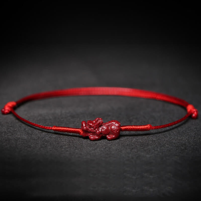 KarmaRipple's Handmade Plum Blossom Four Leaf Clover PiXiu Lotus Koi Fish Cinnabar Blessing Braid Bracelet p25