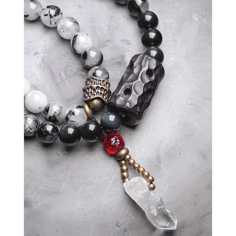 KarmaRipple's Black Rutilated Quartz Ebony Wood Ivory Gemstone Success Pair Bracelet p16