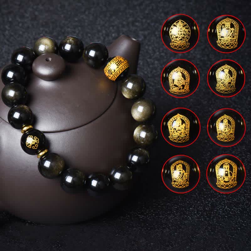 KarmaRipple's Chinese Zodiac Natal Buddha Gold Sheen Obsidian Wealth Protection Bracelet p22
