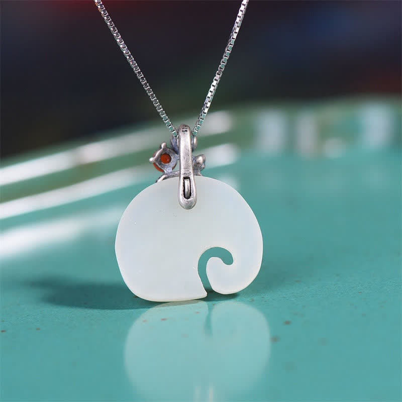 KarmaRipple's Ivory Jade Elephant Lotus Protection Pendant Necklace p5