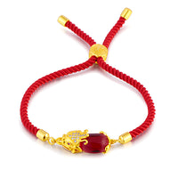 KarmaRipples Reichtumsattraktor-Armband aus rotem Achat und Pixiu-Rotschnur