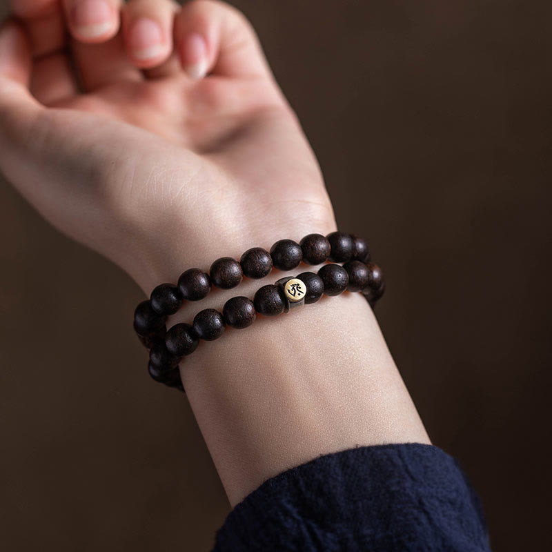 KarmaRipple's 925 Sterling Silver Chinese Zodiac Natal Buddha Agarwood Strawberry Quartz Peace Double Wrap Bracelet p12