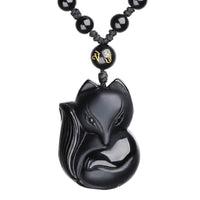 KarmaRipples authentischer schwarzer Obsidian-Tigerauge-Eis-Obsidian-Fuchs-Halsketten-Amulett-Anhänger