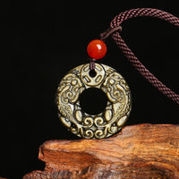 KarmaRipples Halskette mit goldenem Obsidian-Friedensschnalle und Pixiu-Bronzemünze und Reichtumsanhänger